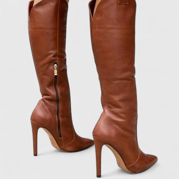 Bottines orthopédiques femme à bout pointu, zip et semelle rembourrée – Melorynn – Cuir marron