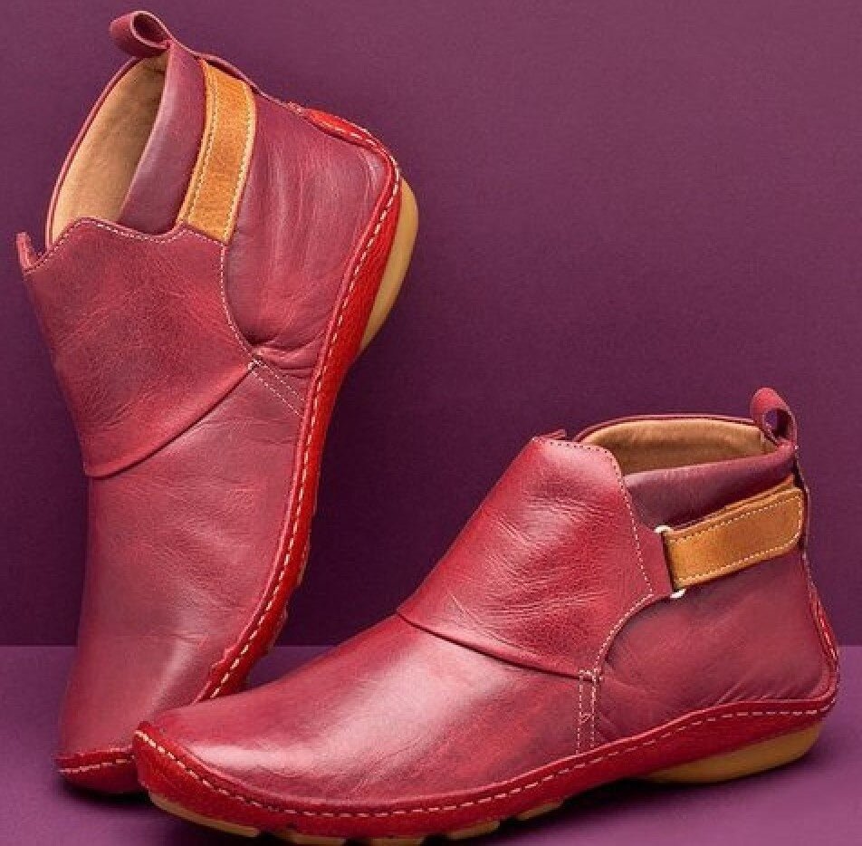 Bottines orthopédiques femme doublées à semelle antidérapante – Haele – Rouge