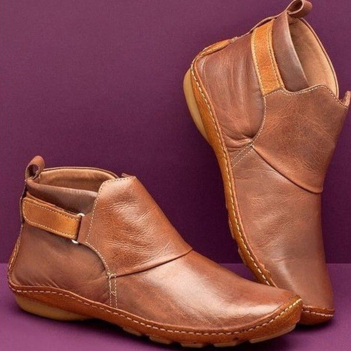 Bottines orthopédiques femme doublées à semelle antidérapante – Haele – Marron