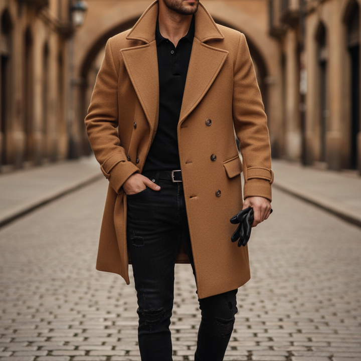 Manteau homme classique en laine à larges revers – Henri – Marron