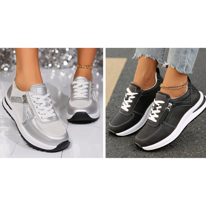Baskets femme métallisées à lacets et zip latéral semelle confort – Jade - vue 10