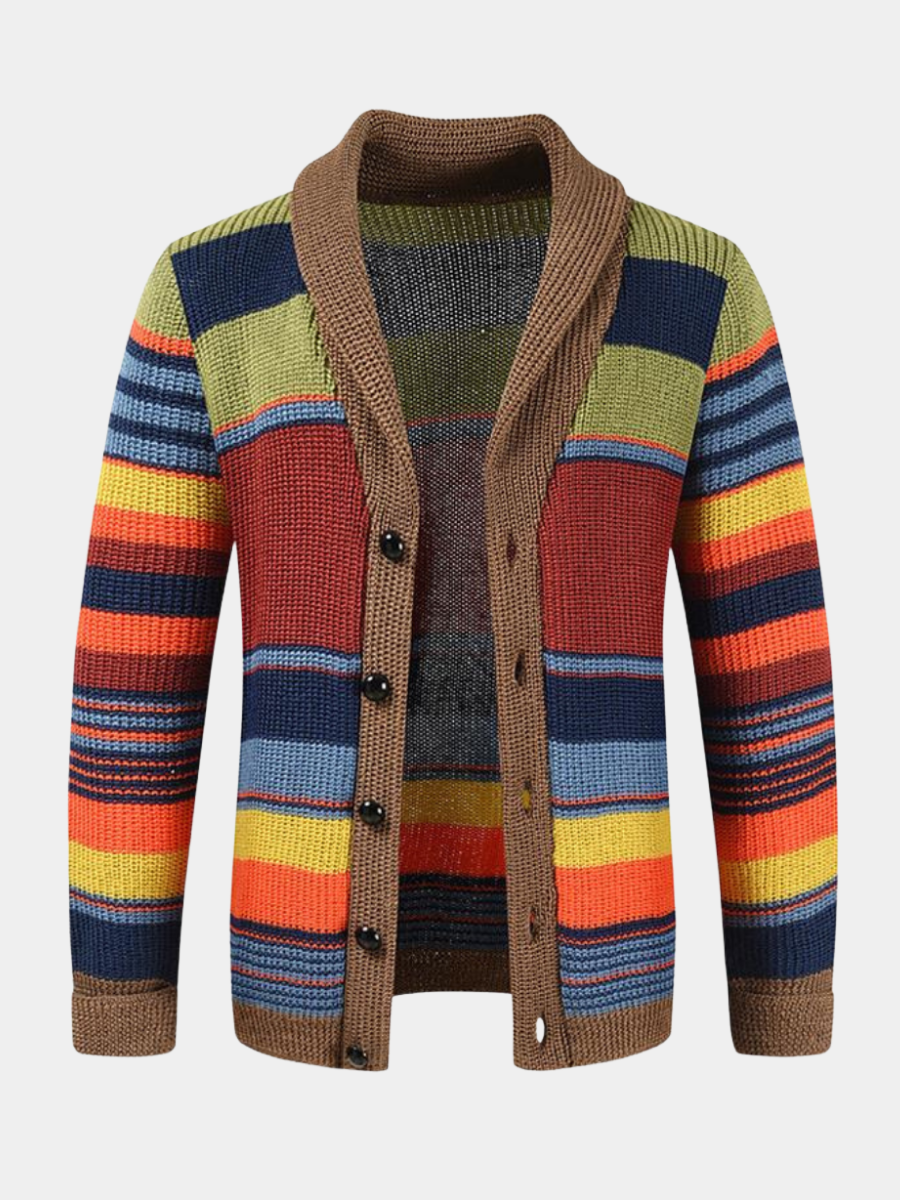 Cardigan homme à col châle rayé rétro – Rétro – vue 2