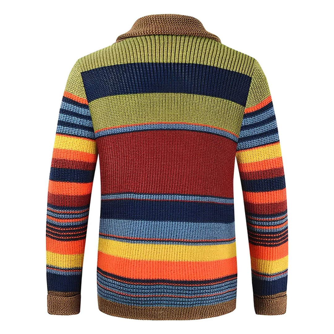 Cardigan homme à col châle rayé rétro – Rétro – vue 4