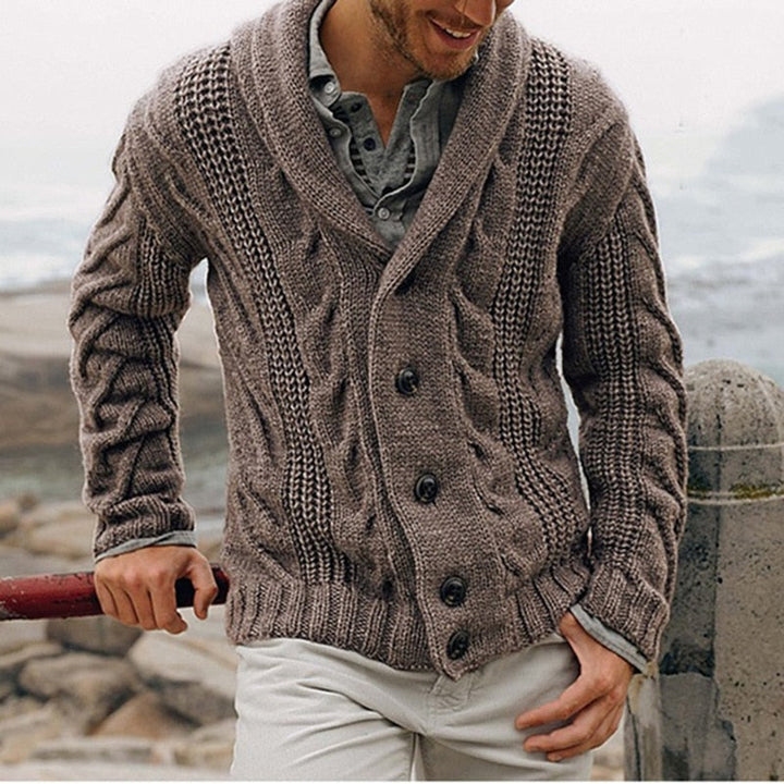 Cardigan homme en laine grosse maille à col châle – Augustin – Café