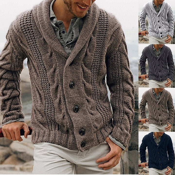 Cardigan homme en laine grosse maille à col châle – Augustin – vue 5