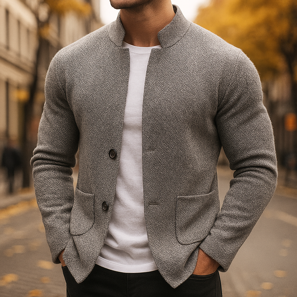 Cardigan homme en laine tricotée coupe ajustée – Gabriel – Gris
