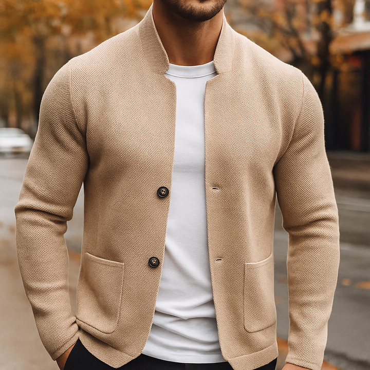 Cardigan homme en laine tricotée coupe ajustée – Gabriel – Beige