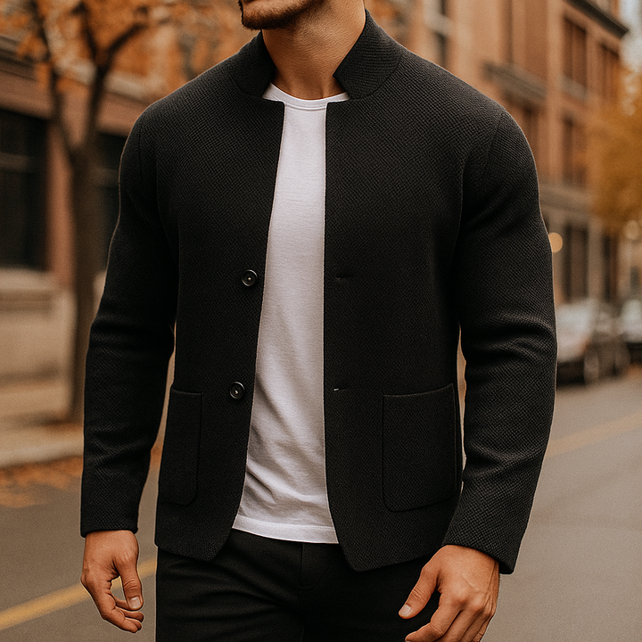 Cardigan homme en laine tricotée coupe ajustée – Gabriel – Noir