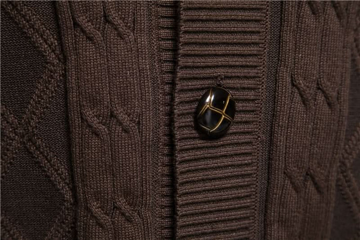 Cardigan homme en maille gaufrée boutonné à col rabattu – Sixties – vue 12