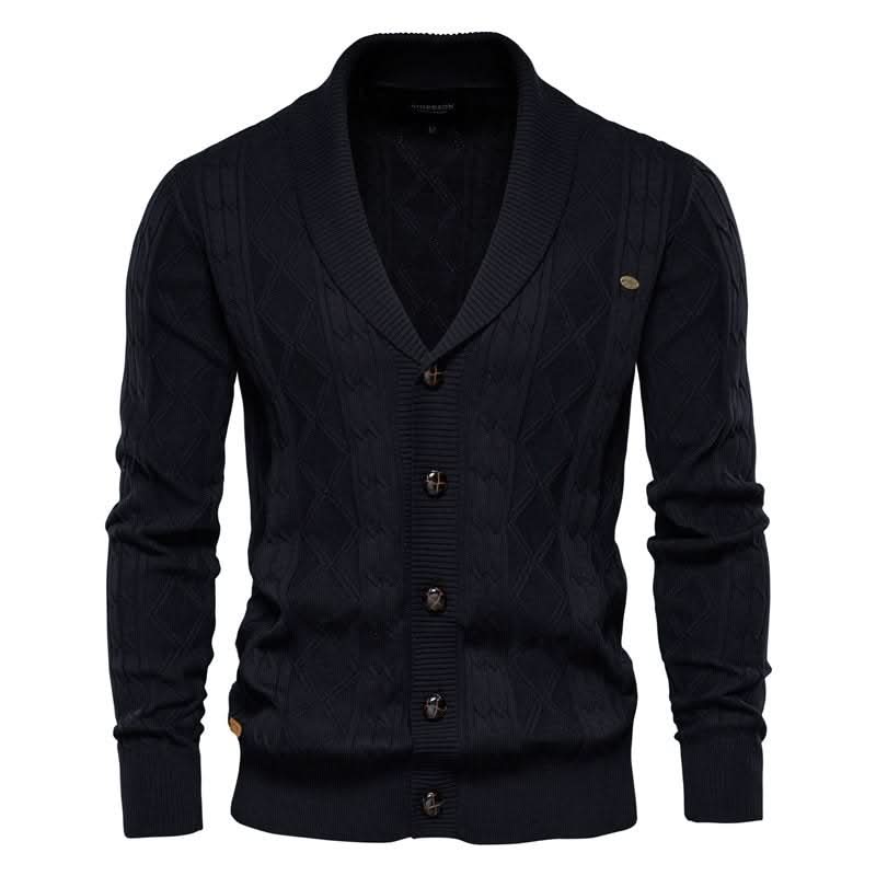 Cardigan homme en maille gaufrée boutonné à col rabattu – Sixties – vue 2
