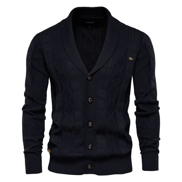 Cardigan homme en maille gaufrée boutonné à col rabattu – Sixties – vue 2