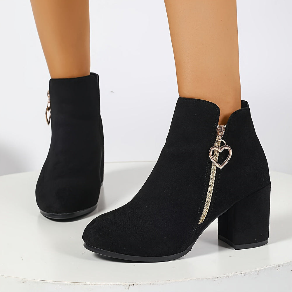 Bottines femme en daim à talon bloc et zip cœur doré – Ophélie – vue 2