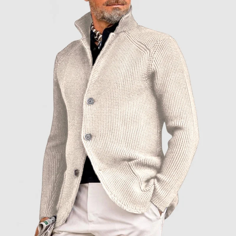 Cardigan homme en maille dense intemporel boutonné – Victor – Blanc