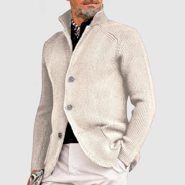 Cardigan homme en maille dense intemporel boutonné – Victor – Blanc