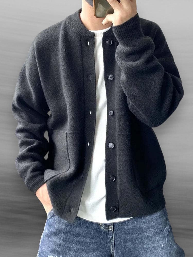 Cardigan homme en laine mélangée à boutons et coupe ample – Raphaël - Noir
