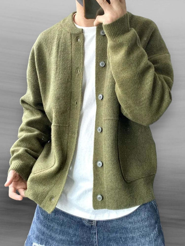 Cardigan homme en laine mélangée à boutons et coupe ample – Raphaël - Vert