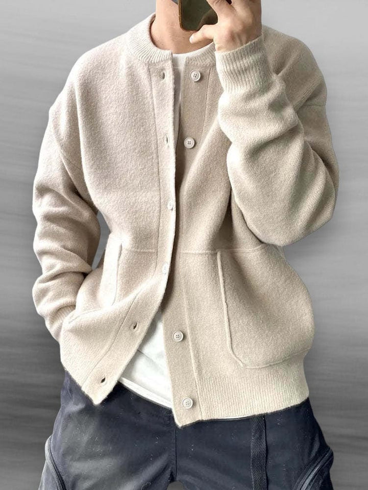 Cardigan homme en laine mélangée à boutons et coupe ample – Raphaël - Beige
