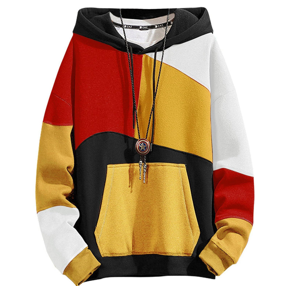 Sweat à capuche homme color block à poche kangourou – Nathan - Rouge et jaune