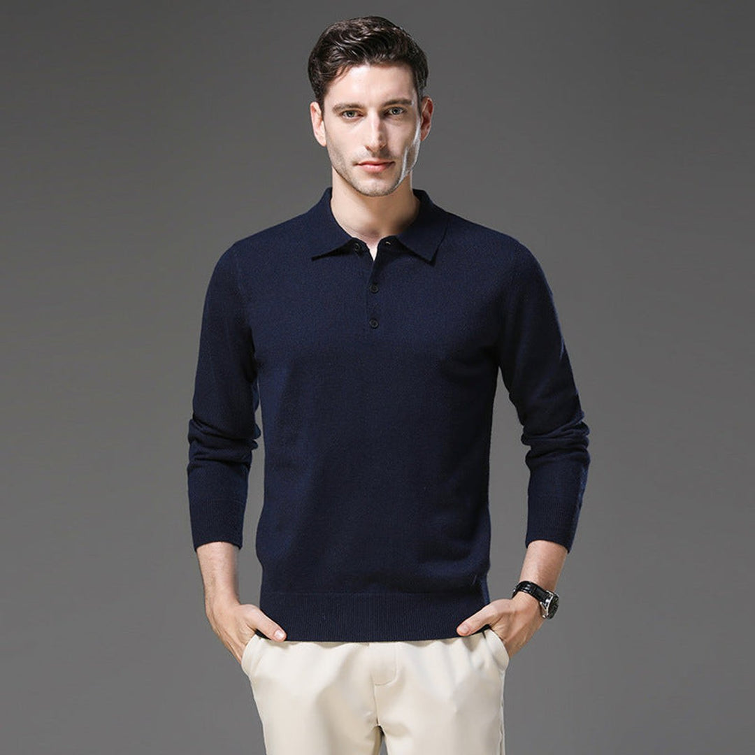 Pull polo homme élégant en maille façon cachemire à boutons – David – vue 7