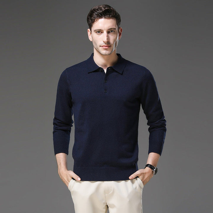 Pull polo homme élégant en maille façon cachemire à boutons – David – vue 7