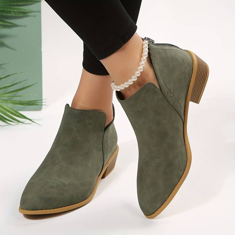 Bottines femme décontractées à enfiler et talon bas – Annette – Vert