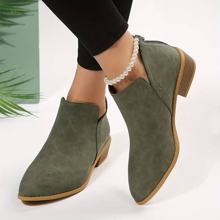 Bottines femme décontractées à enfiler et talon bas – Annette – Vert