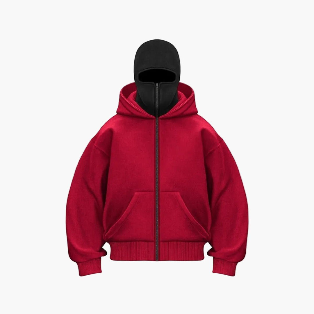 Sweat zippé à capuche unisexe urbain à cache-visage intégré – Matteo – Bordeaux