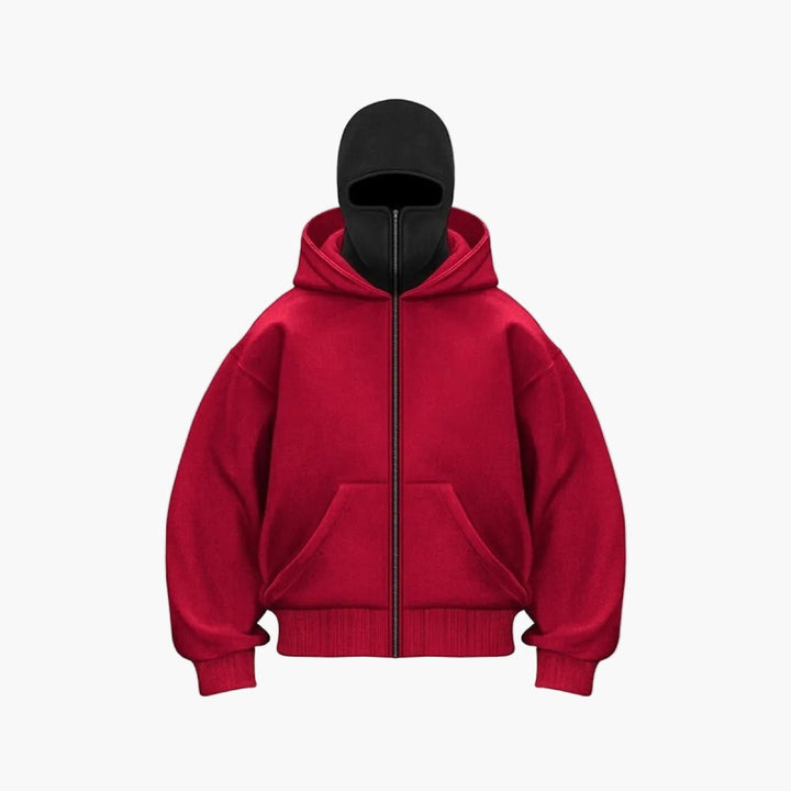 Sweat zippé à capuche unisexe urbain à cache-visage intégré – Matteo – Bordeaux