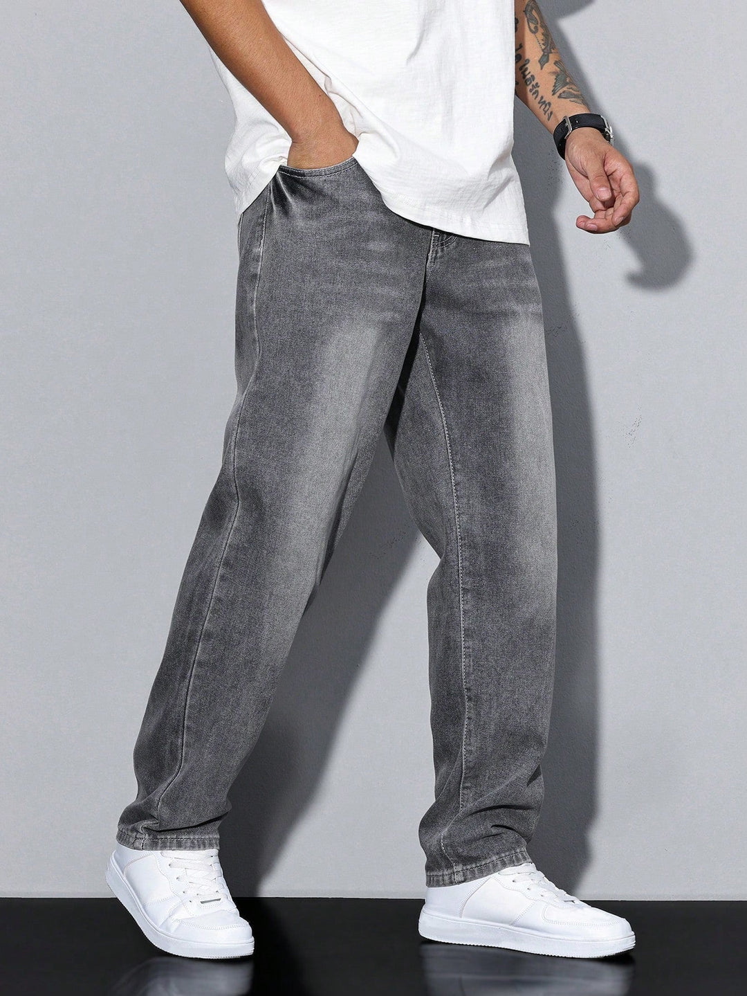Jean homme coupe droite ample en denim délavé – Maxime - vue 8