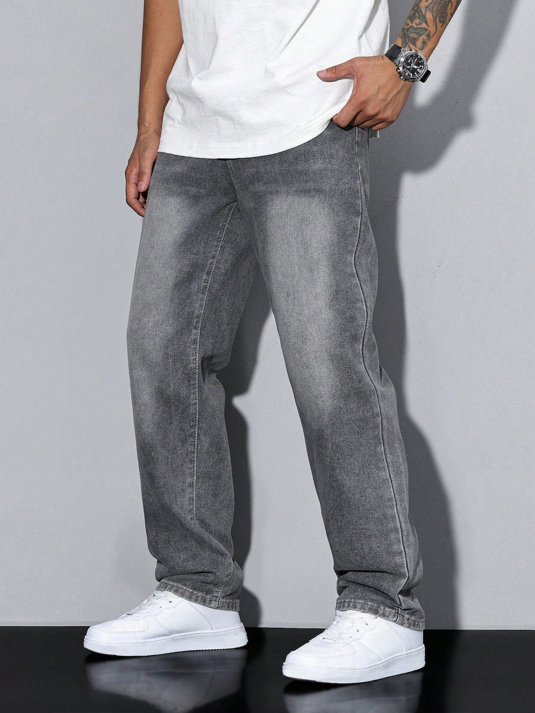 Jean homme coupe droite ample en denim délavé – Maxime - vue 9