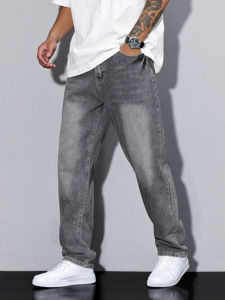 Jean homme coupe droite ample en denim délavé – Maxime - Gris délavé