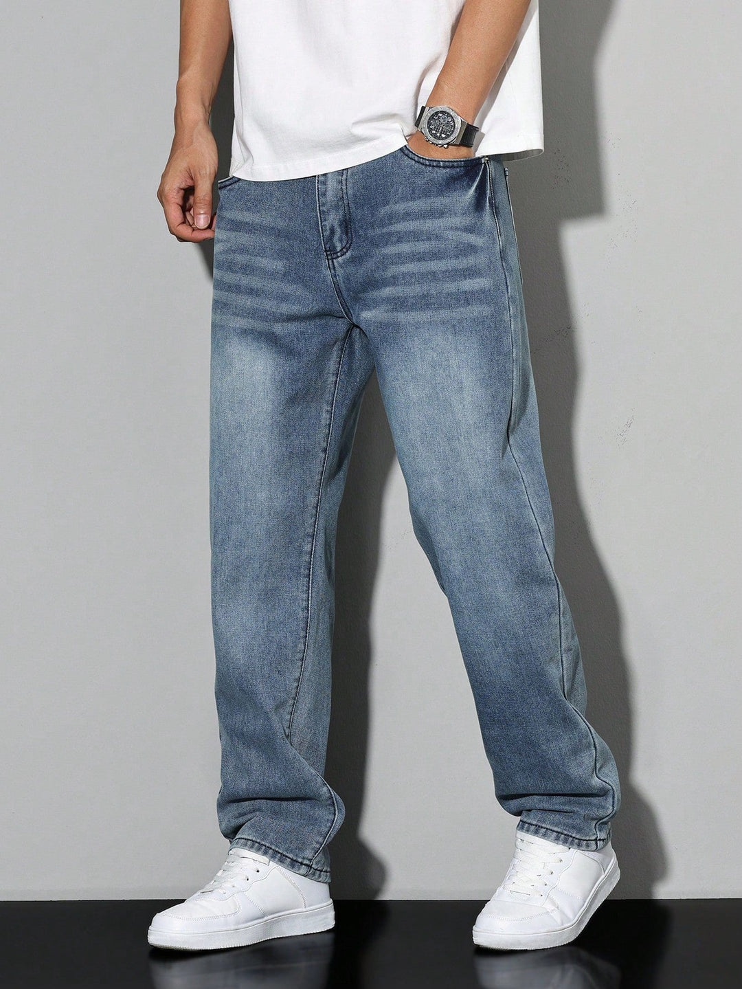 Jean homme coupe droite ample en denim délavé – Maxime - vue 4