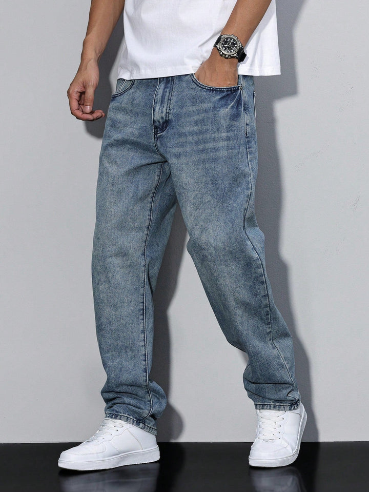 Jean homme coupe droite ample en denim délavé – Maxime - Bleu délavé