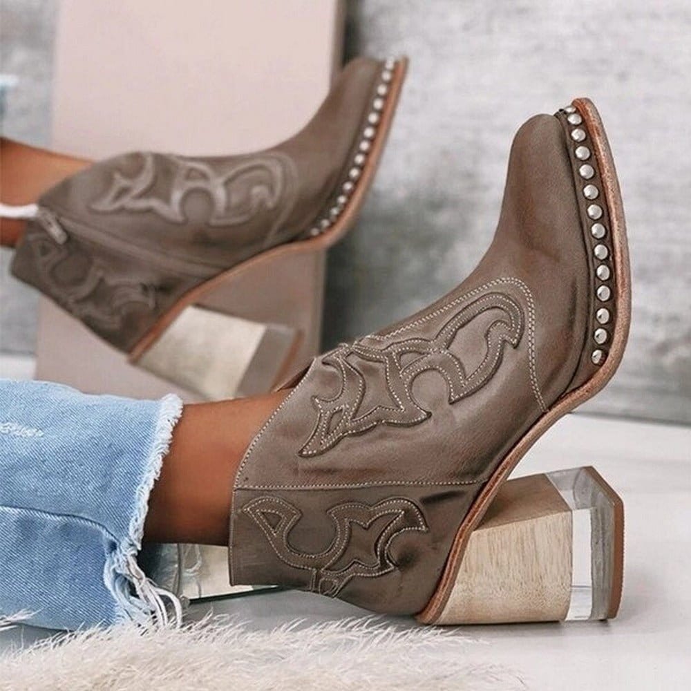 Bottines western femme à talon bloc en similicuir – Johanna – Marron Texas