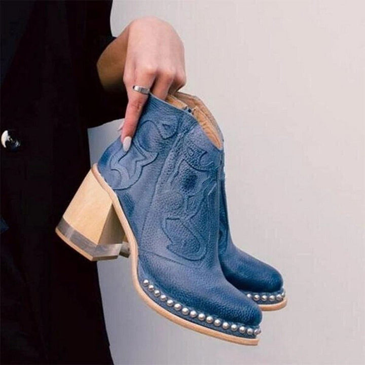 Bottines western femme à talon bloc en similicuir – Johanna – Bleu Capri