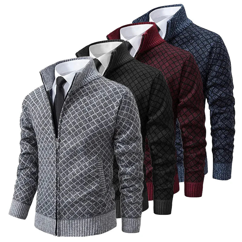 Cardigan zippé homme en maille gaufrée à col droit – Maxime – vue 6