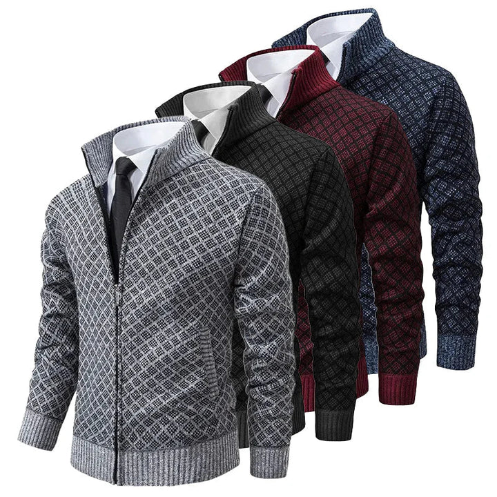 Cardigan zippé homme en maille gaufrée à col droit – Maxime – vue 6