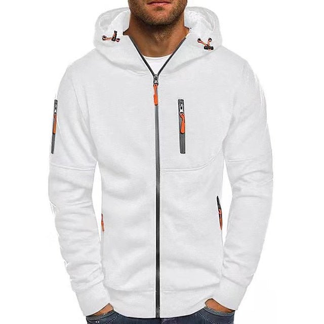 Sweat zippé à capuche homme coupe slim à poche poitrine – Mave – Blanc