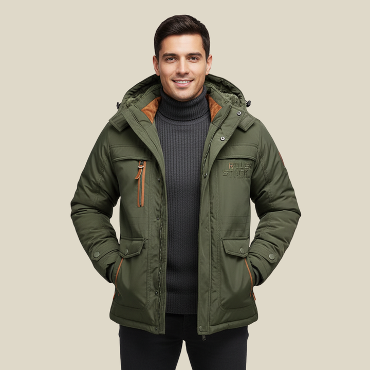 Manteau d'hiver homme robuste et imperméable à capuche amovible – Tobias – Vert