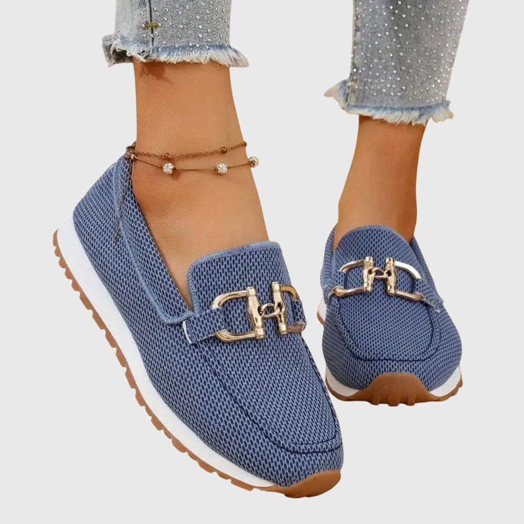 Mocassins femme orthopédiques respirants à mors doré – Susana – Bleu