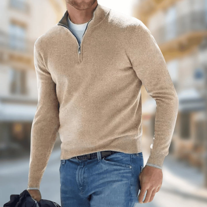 Pull homme léger en maille fine à quart de zip – Maximilian – Marron