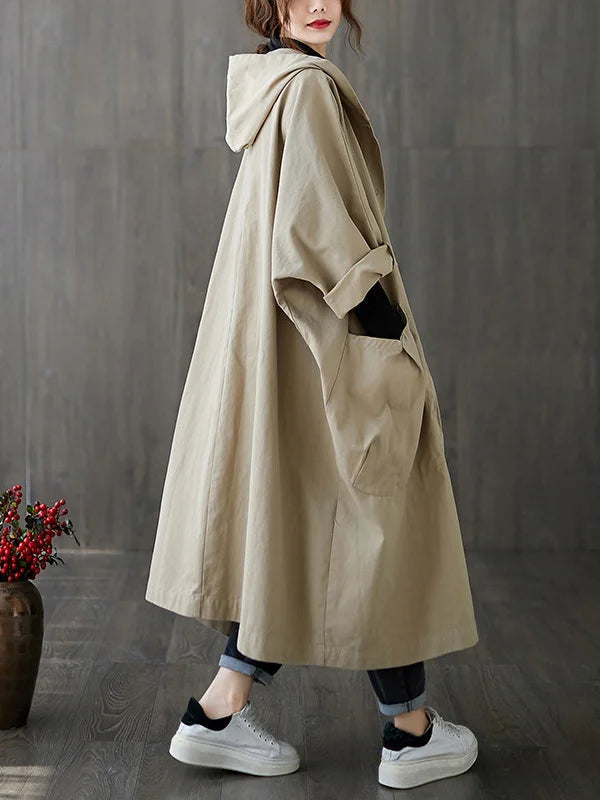 Trench long femme oversize à capuche et grandes poches plaquées – Apolline - vue 1