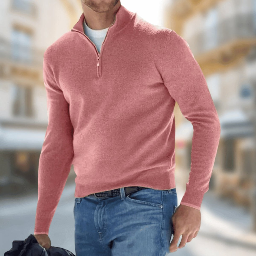 Pull homme léger en maille fine à quart de zip – Maximilian – Rose