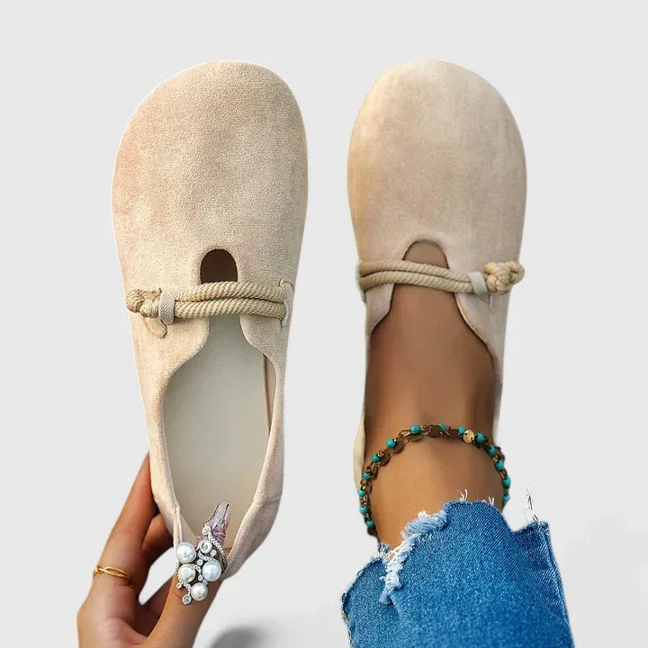 Mocassins femme orthopédiques à détail cordage – Lynda – Beige
