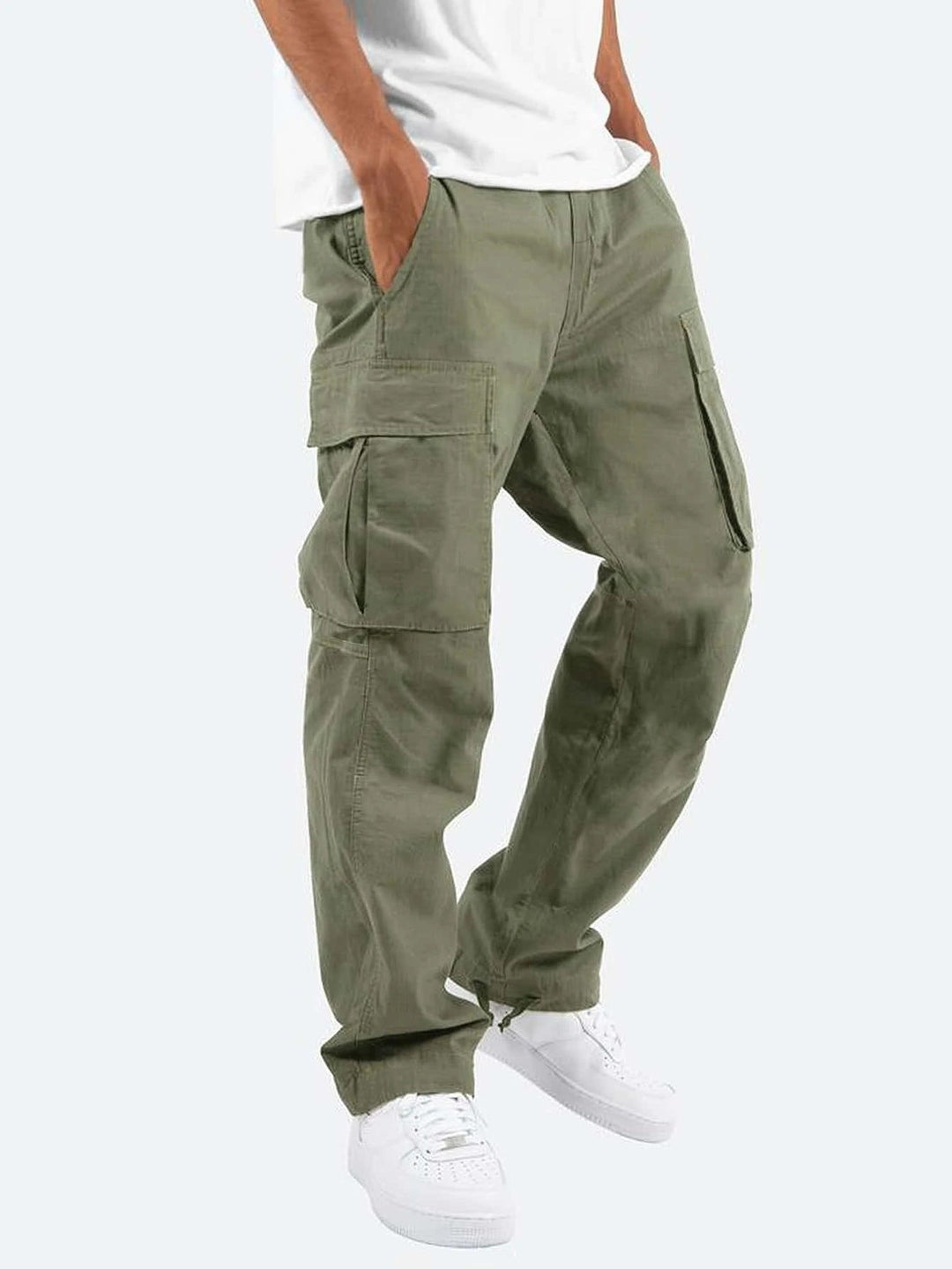 Pantalon cargo homme ample en coton mélangé à chevilles resserrables – Florian - Vert
