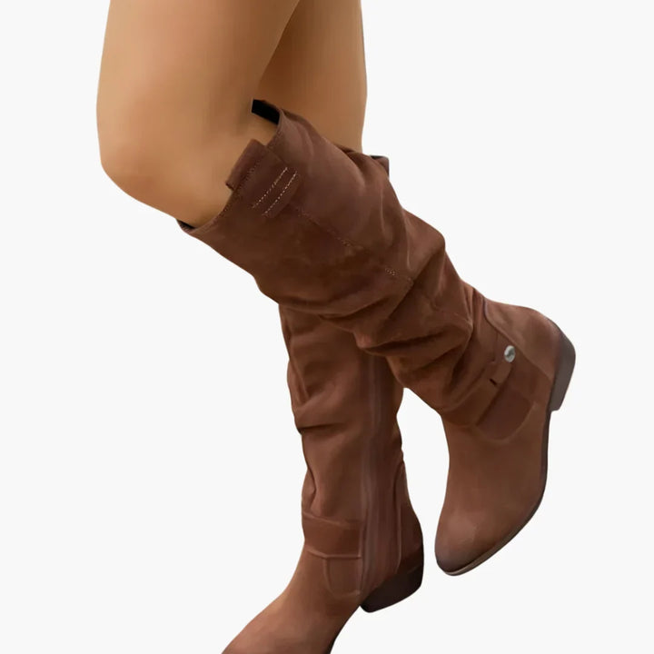 Bottes hautes femme à talon bloc et zip latéral – Eylul – vue 2