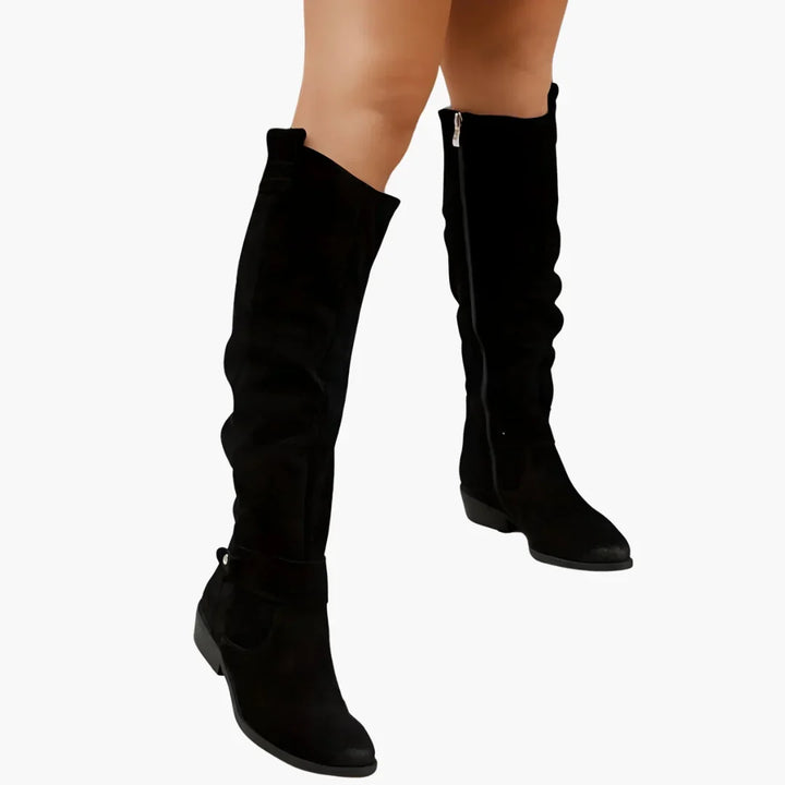 Bottes hautes femme à talon bloc et zip latéral – Eylul – Noir