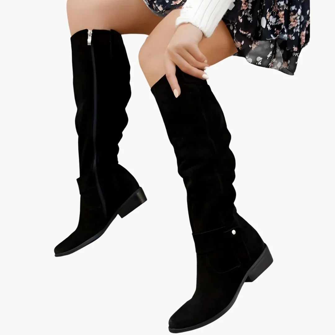 Bottes hautes femme à talon bloc et zip latéral – Eylul – vue 5
