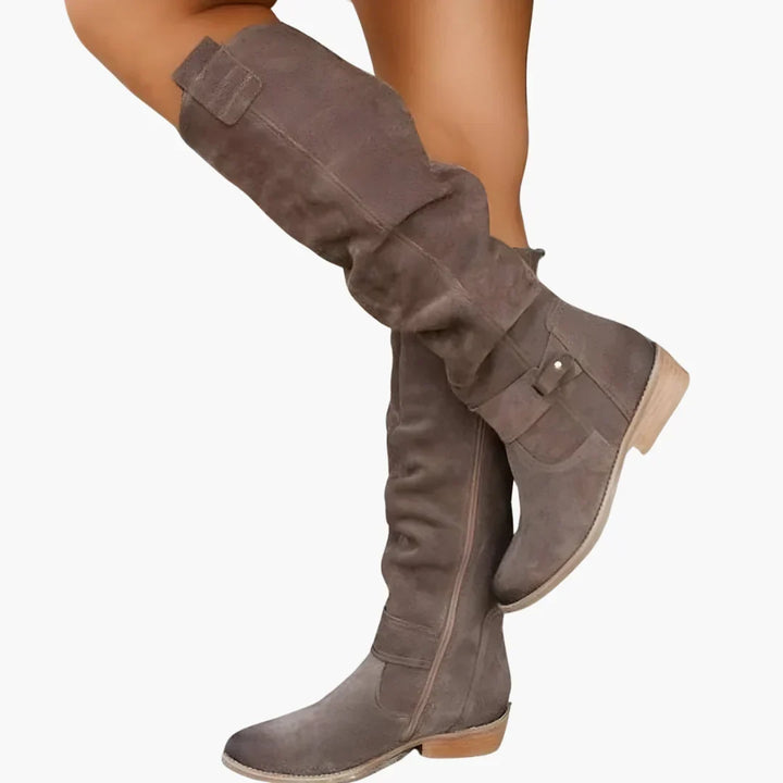 Bottes hautes femme à talon bloc et zip latéral – Eylul – Gris