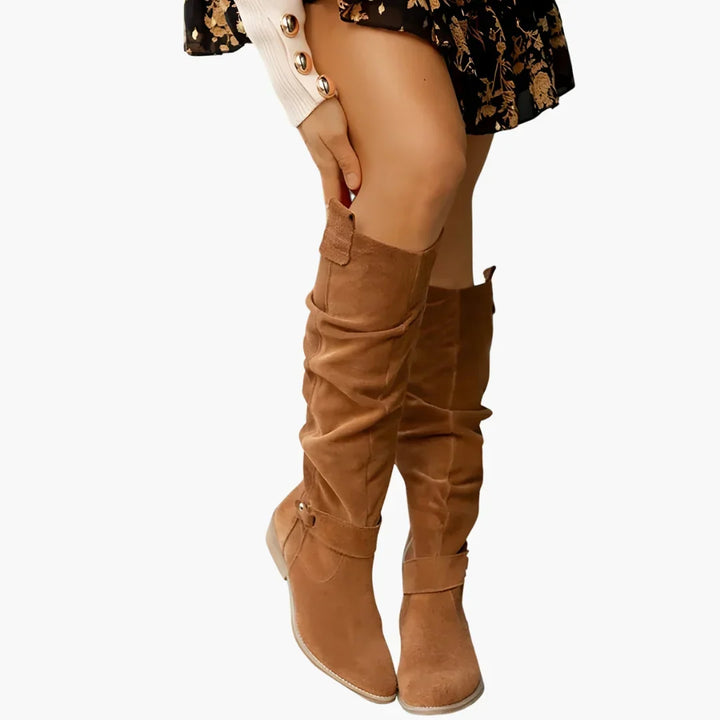 Bottes hautes femme à talon bloc et zip latéral – Eylul – vue 9